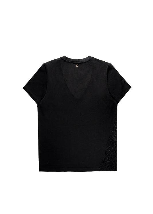 V-neck T-shirt with Positioned Animal and Strass