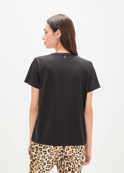 V-neck T-shirt with Positioned Animal and Strass