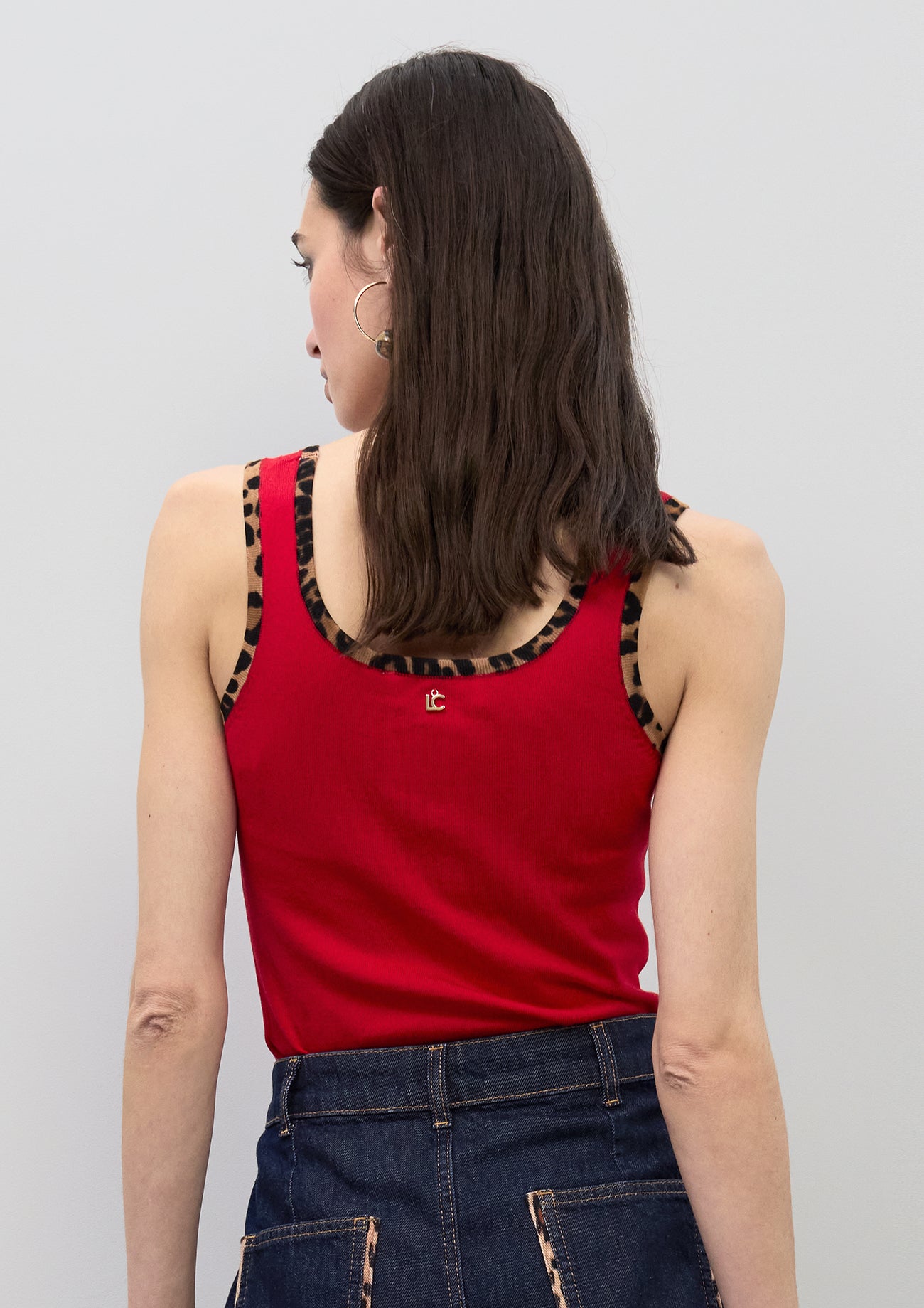 Top with Animal Print Rib Contrast