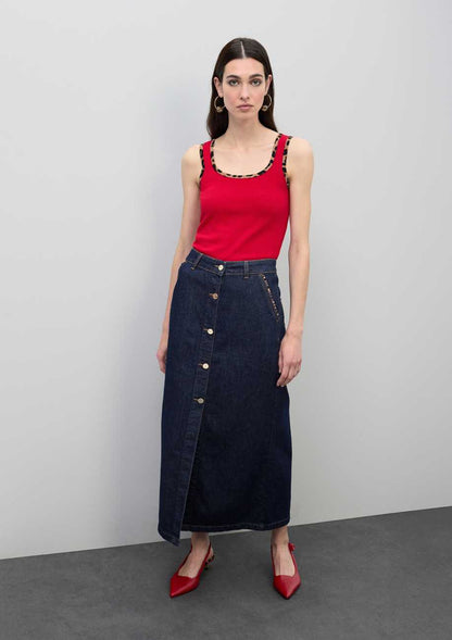 Top with Animal Print Rib Contrast