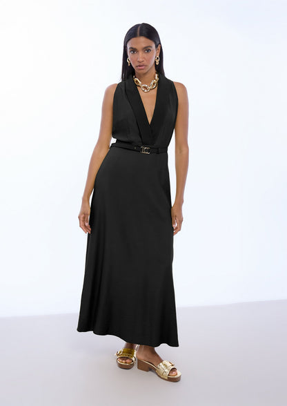 V-neck Dress with Buckle Waist