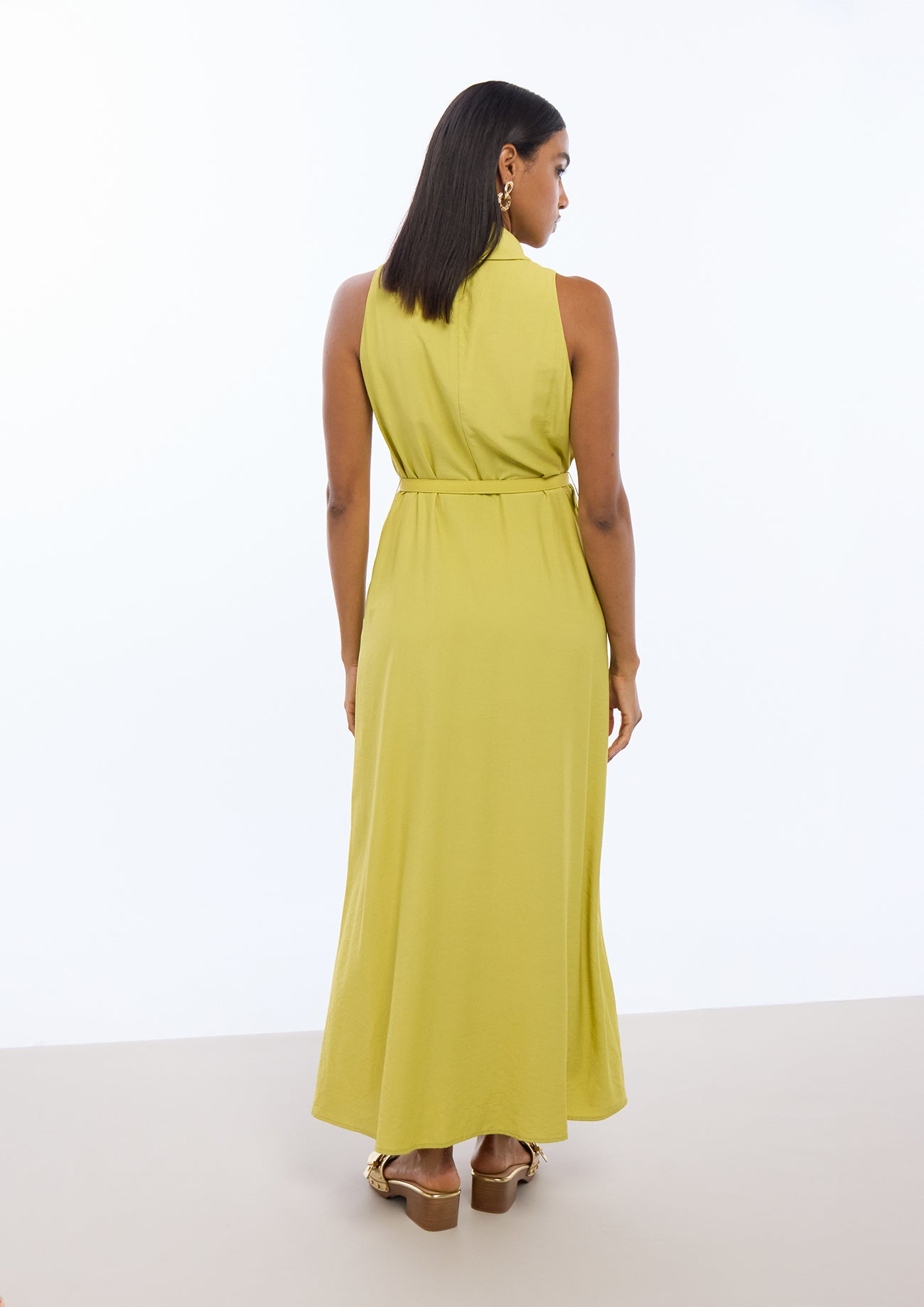 V-neck Dress with Buckle Waist