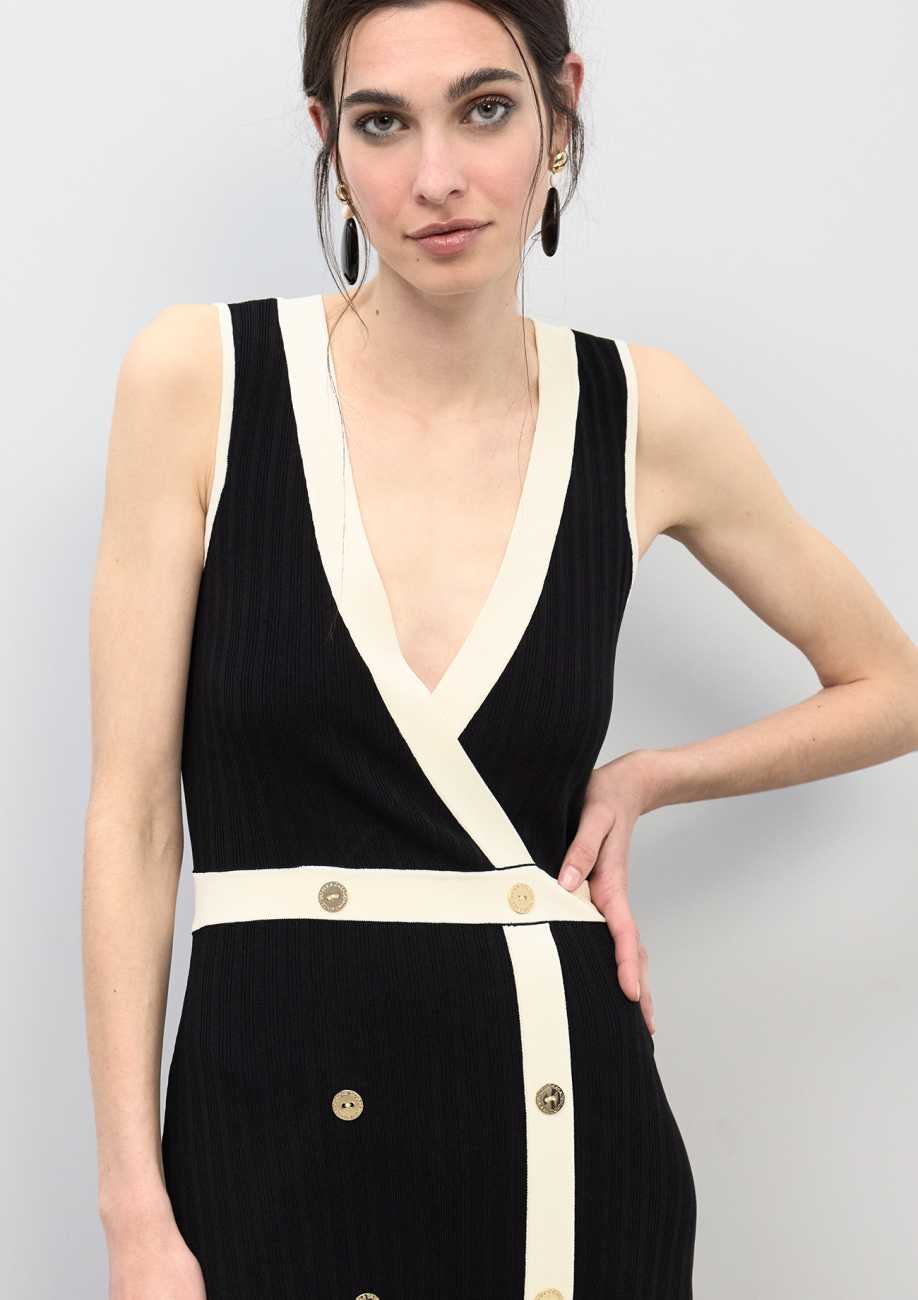 Contrast V-Neck Midi Dress