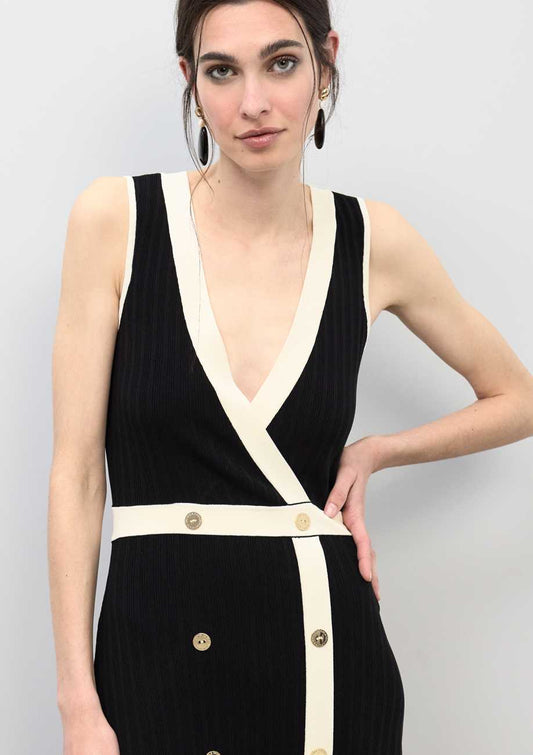 Contrast V-Neck Midi Dress