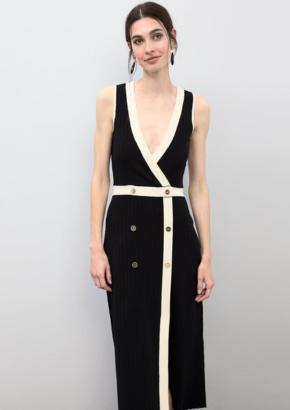 Contrast V-Neck Midi Dress