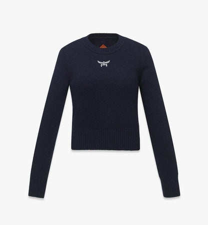 MFEFSMM01VC00L-Laurel Cropped Sweater in Wool and Recycled Cashmere|NAVY BLAZER