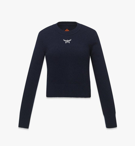 MFEFSMM01VC00L-Laurel Cropped Sweater in Wool and Recycled Cashmere|NAVY BLAZER