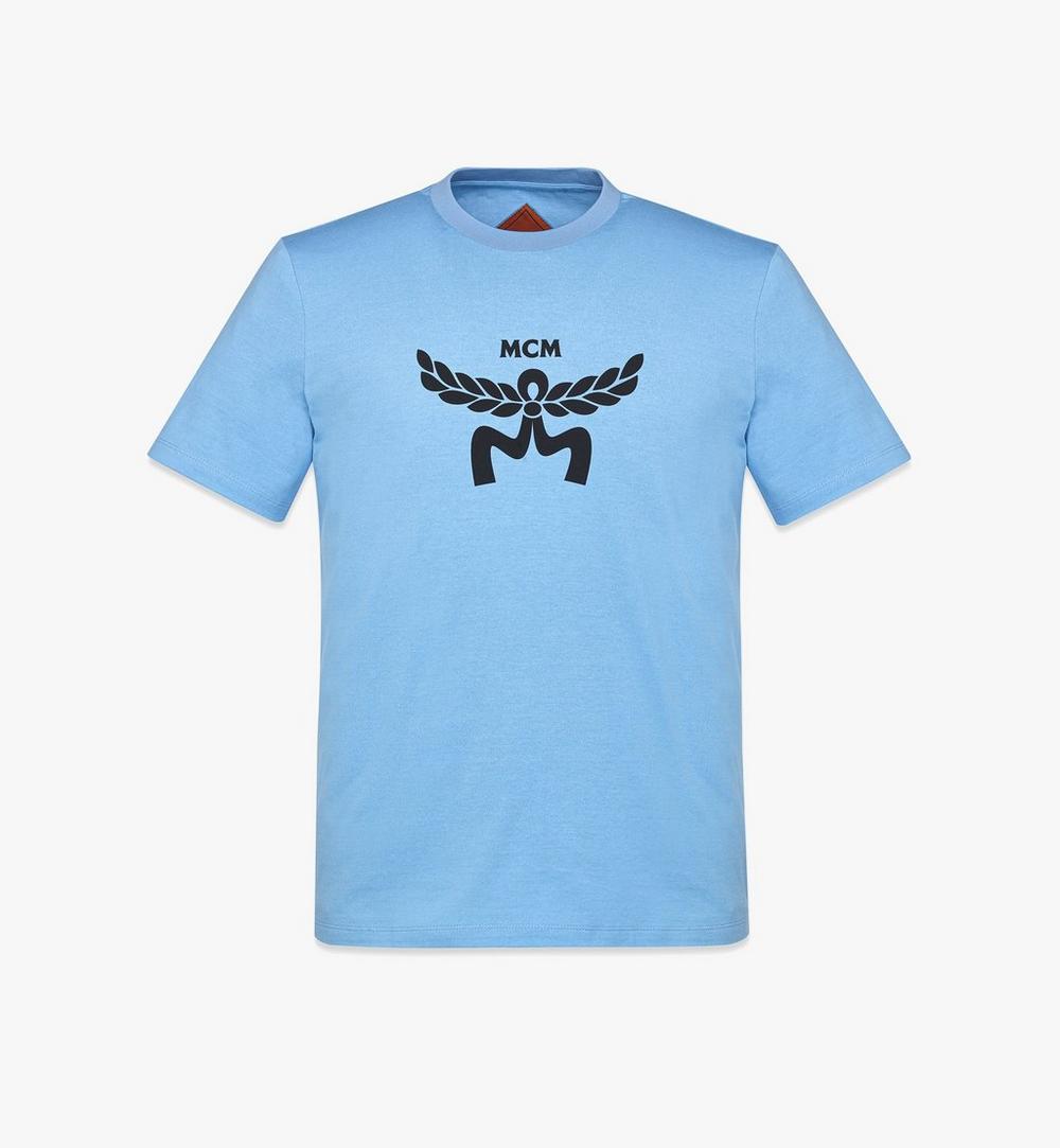 MHTFSMM01L800L-Laurel Logo Print T-Shirt in Organic Cotton|DELLA ROBBIA BLUE