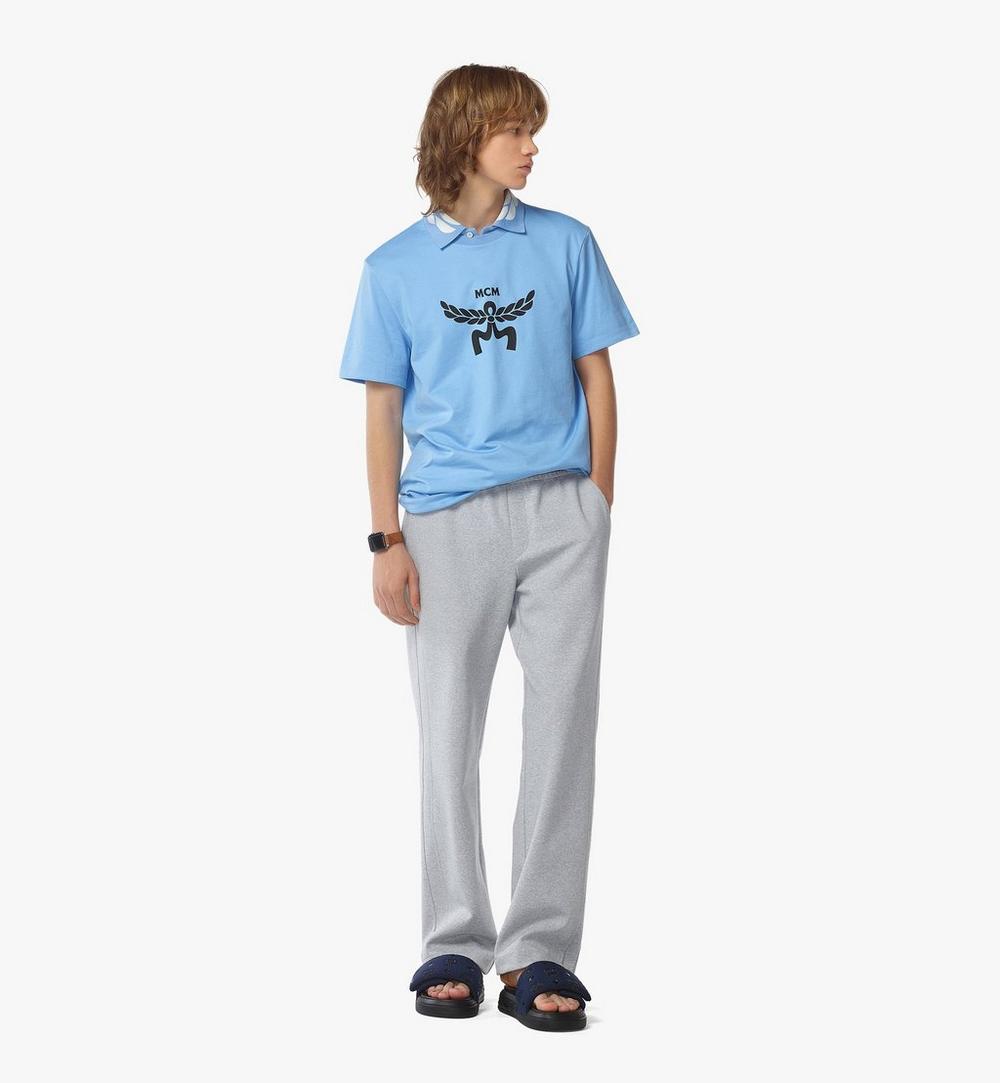 MHTFSMM01L800S-Laurel Logo Print T-Shirt in Organic Cotton|DELLA ROBBIA BLUE