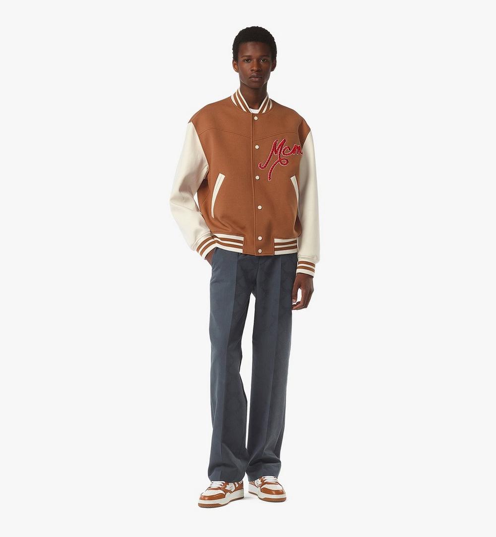 MHJFSMM03CO00S-Logo Embroidered Varsity Jacket|COGNAC