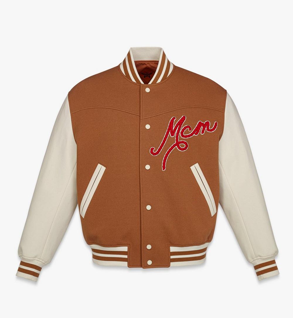 MHJFSMM03CO00L-Logo Embroidered Varsity Jacket|COGNAC