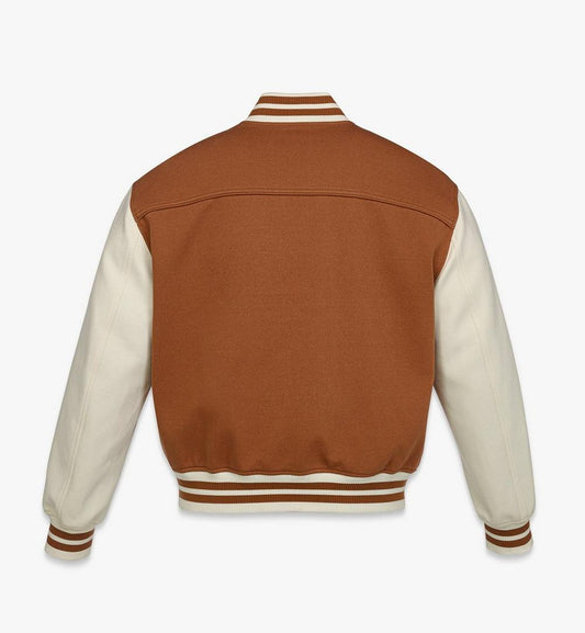 MHJFSMM03CO00M-Logo Embroidered Varsity Jacket|COGNAC