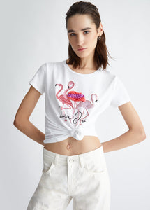 white/flamingo print