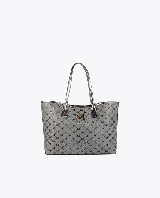 Grey monogrammed tote bag