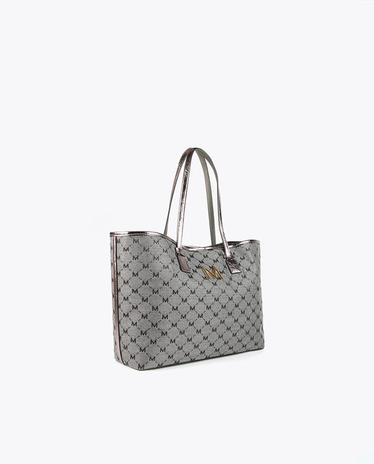 Grey monogrammed tote bag