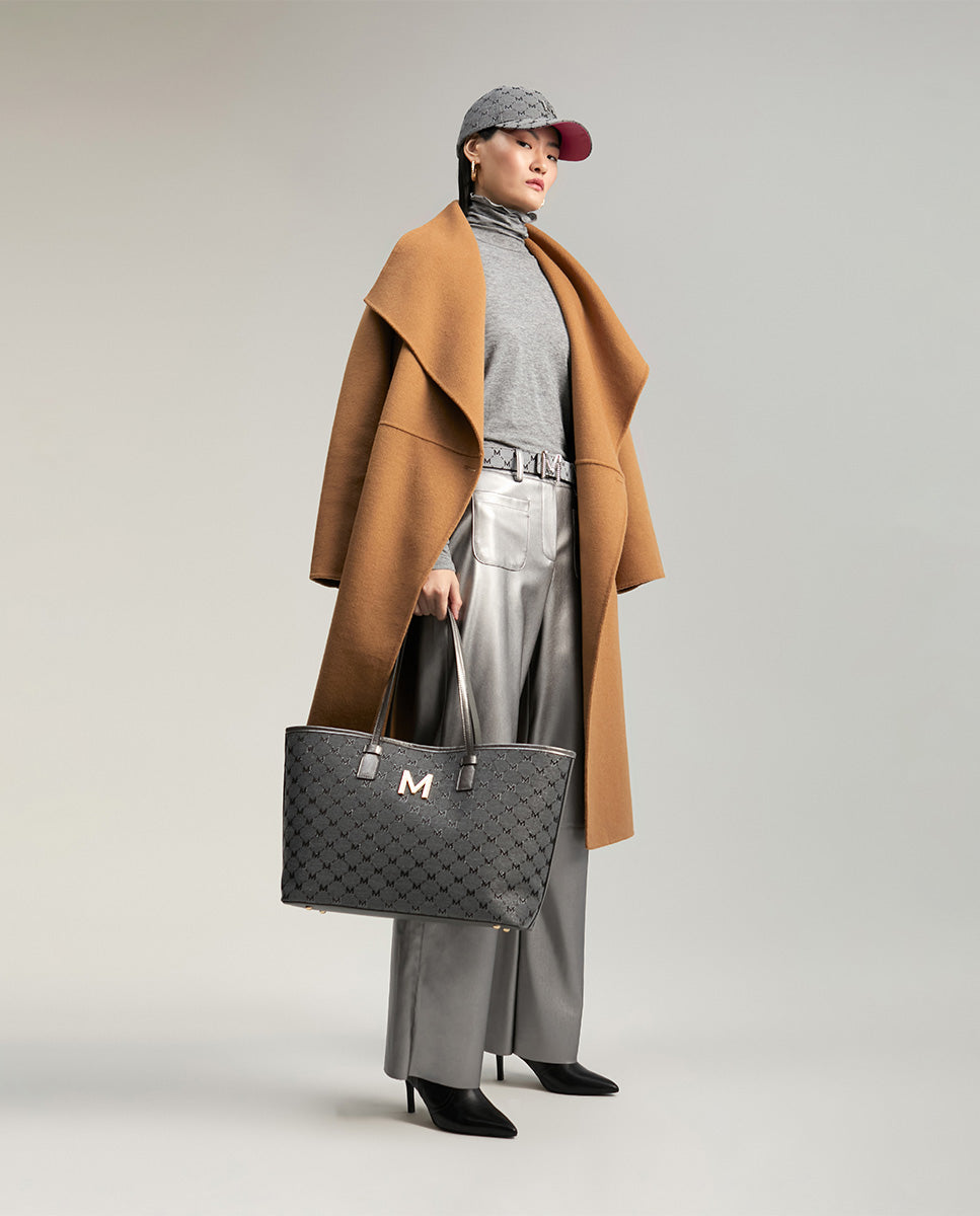 Grey monogrammed tote bag