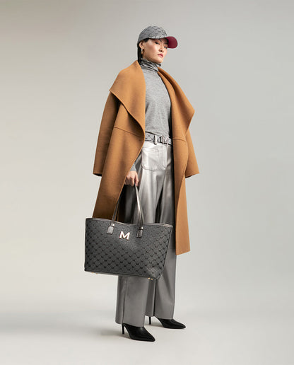 Grey monogrammed tote bag