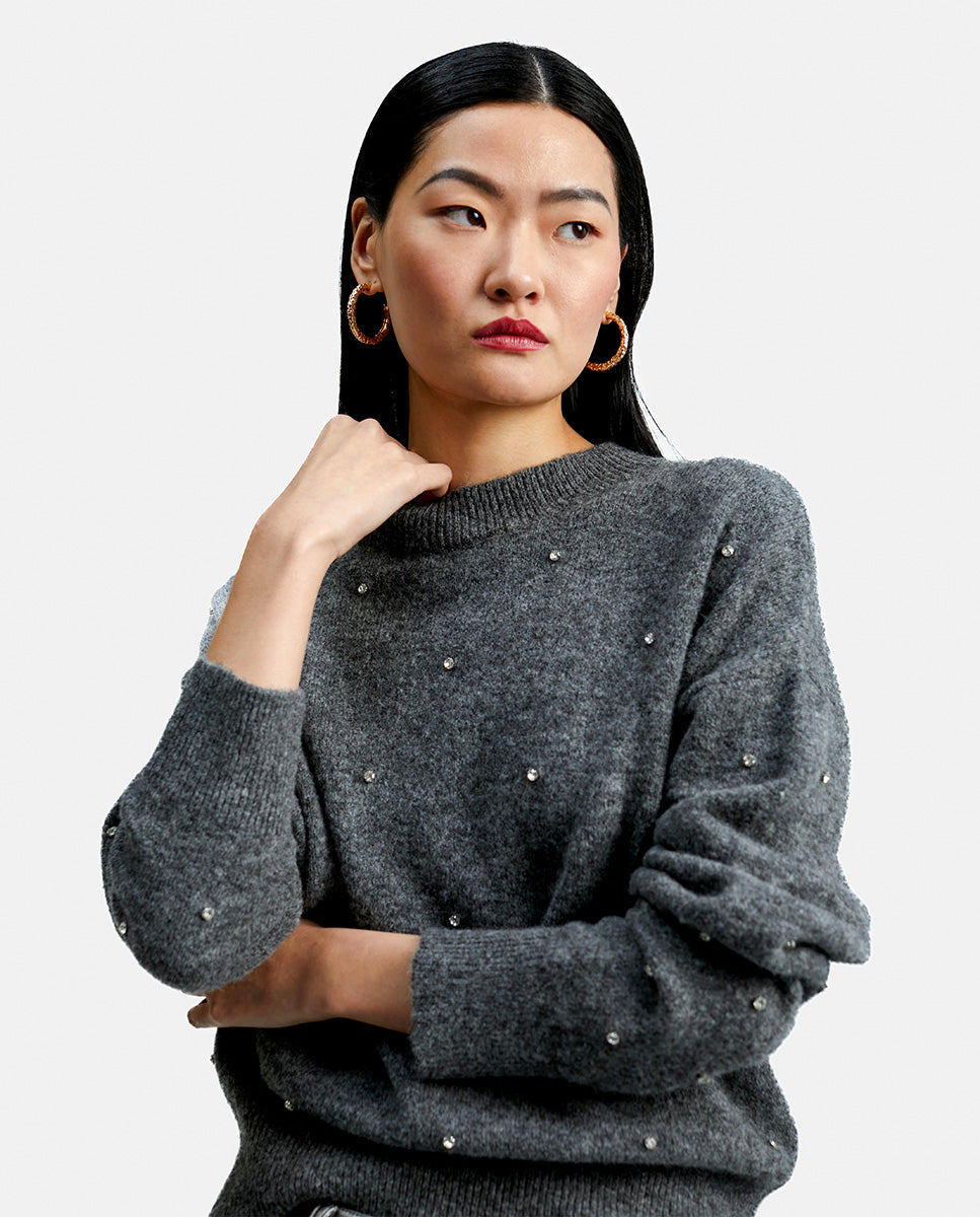 Sweater with crystal details