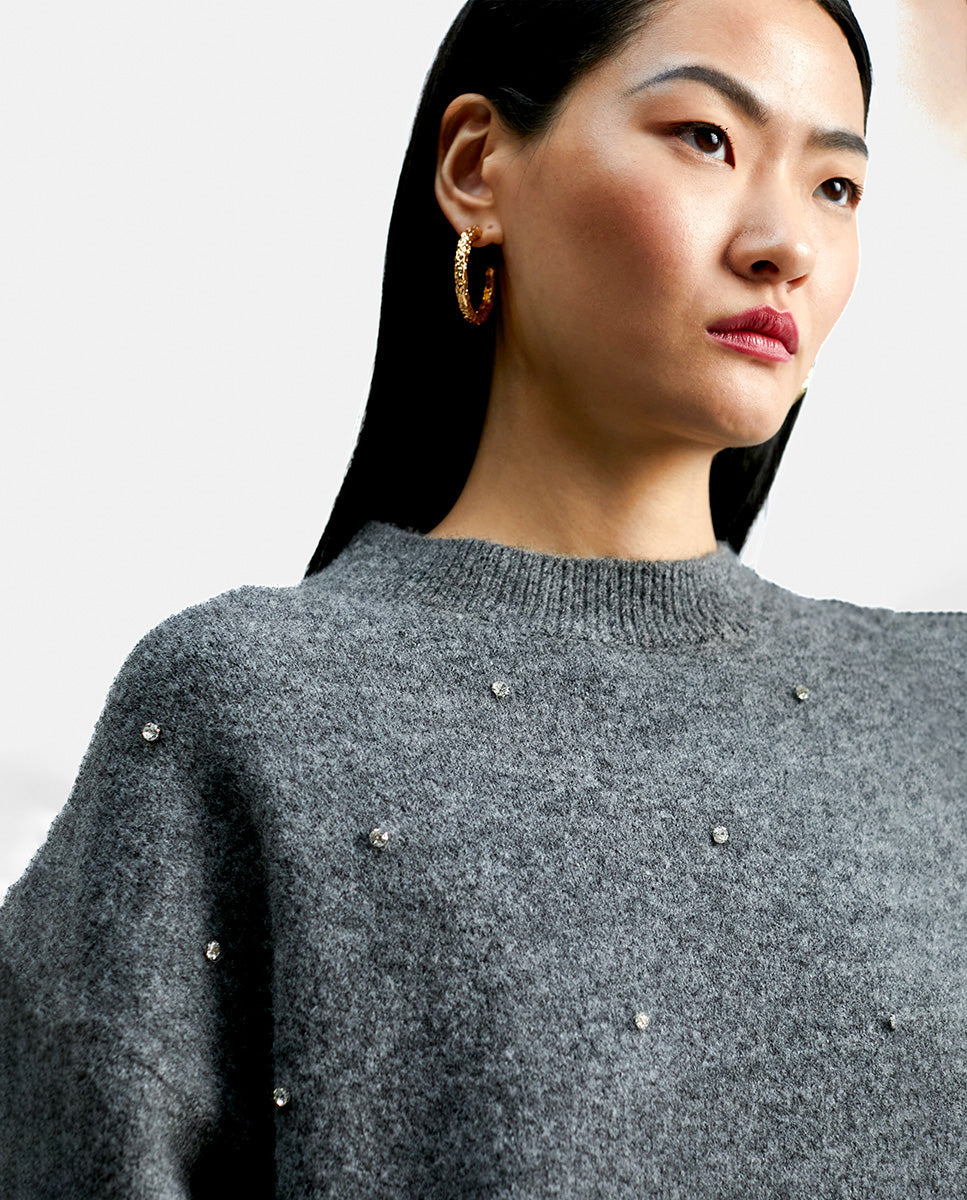 Sweater with crystal details