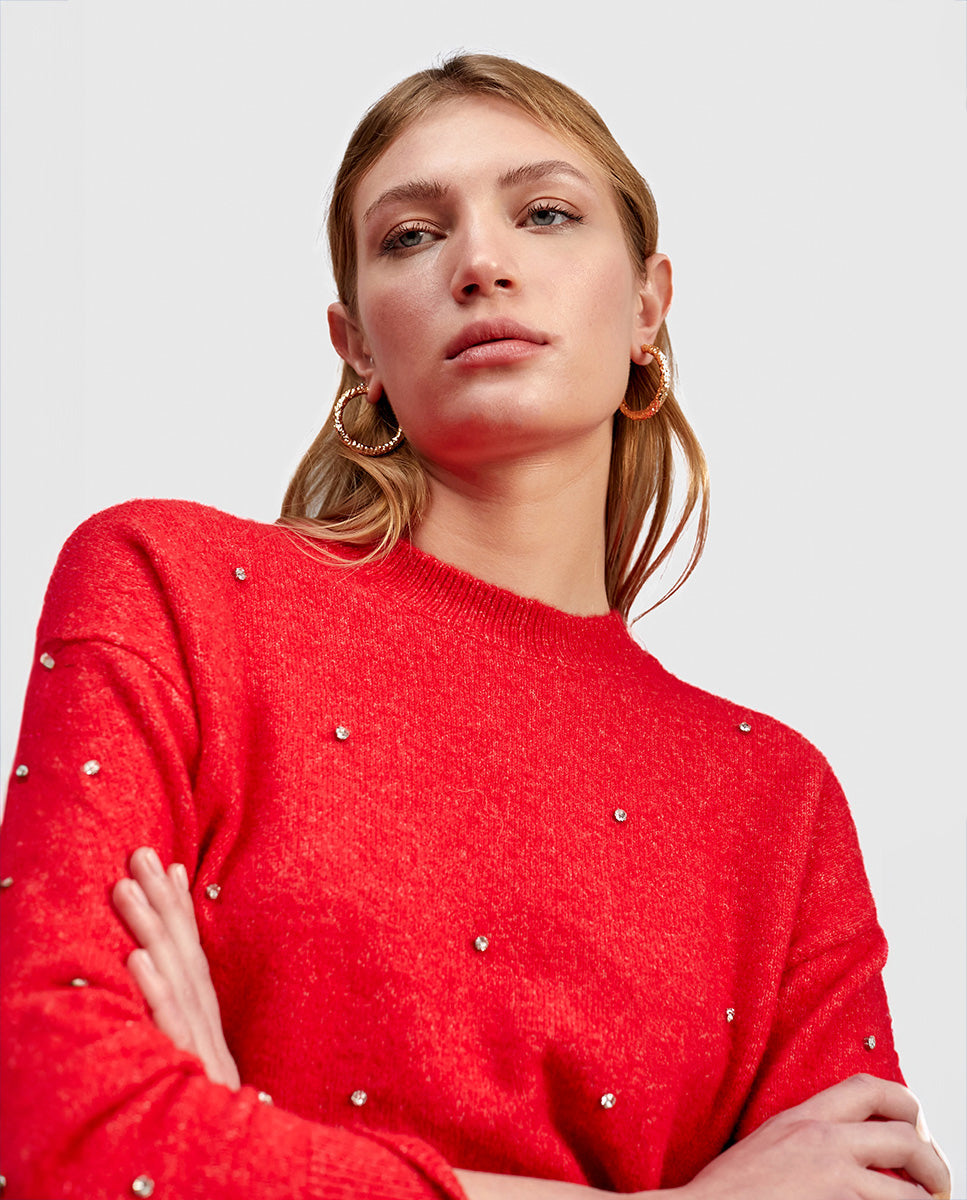 Sweater with crystal details
