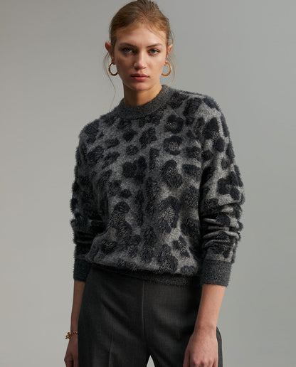 Embellished animal print sweater