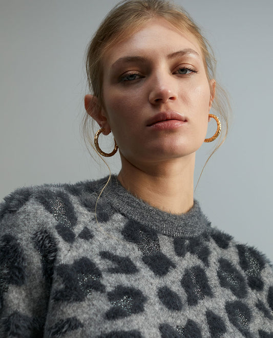 Embellished animal print sweater