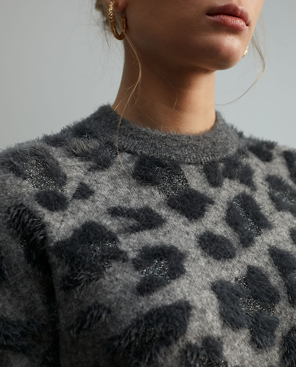 Embellished animal print sweater