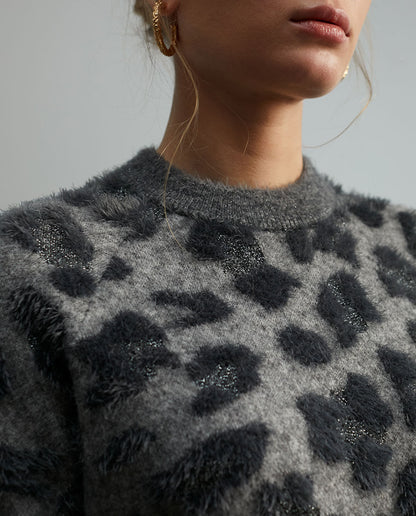 Embellished animal print sweater