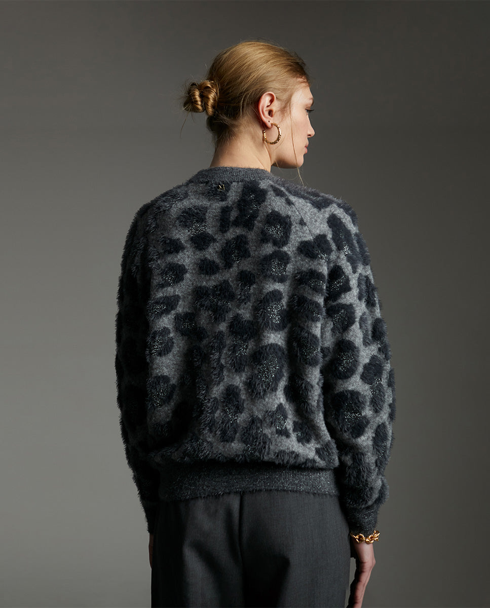 Embellished animal print sweater