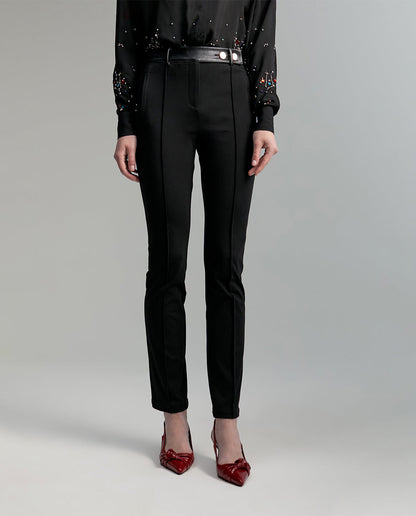 Faux leather detail trousers