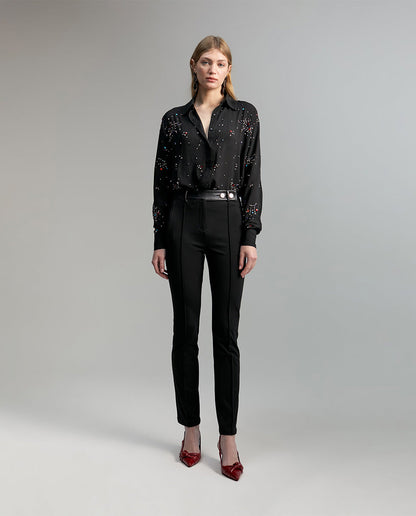 Faux leather detail trousers