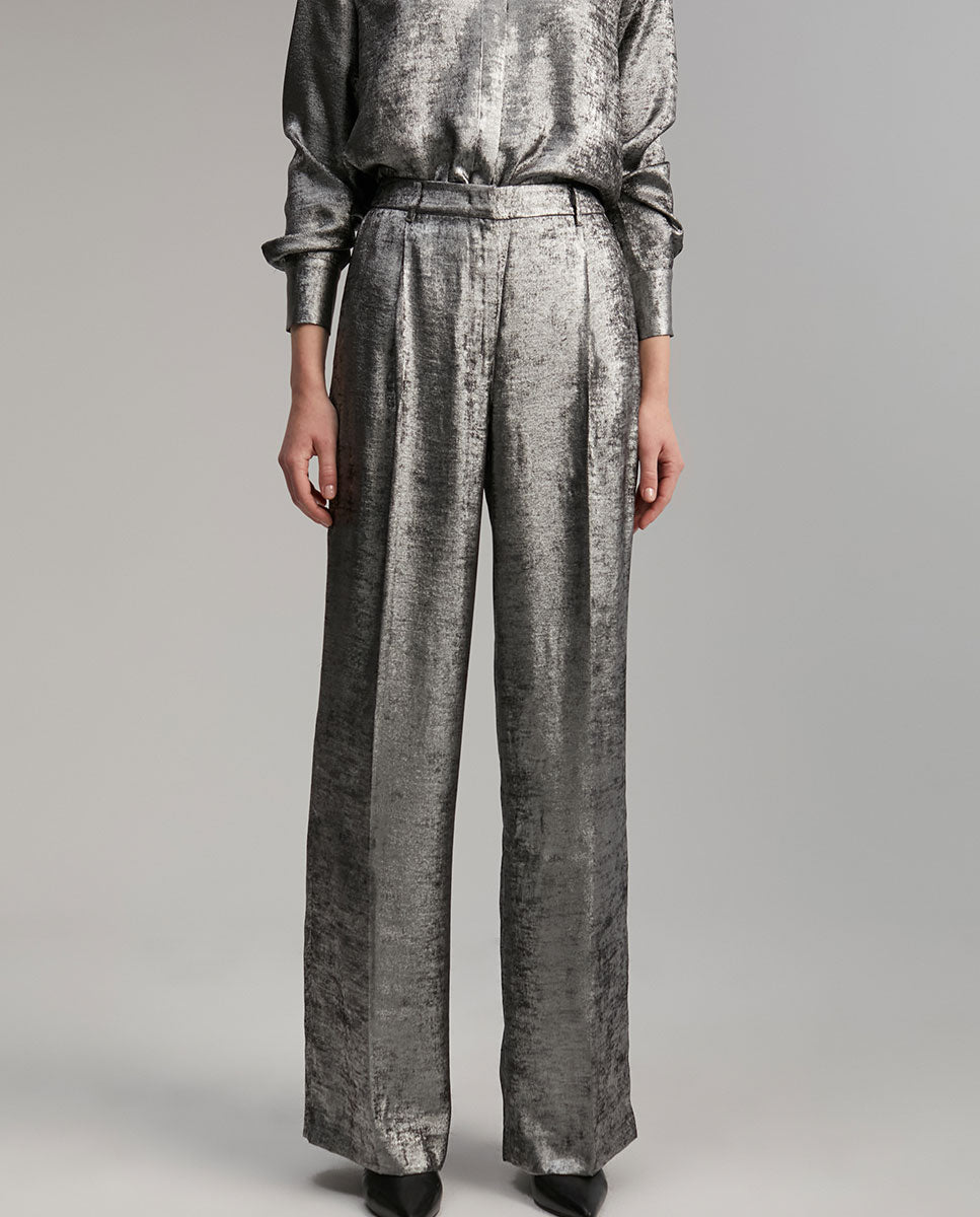 Laminated straight-leg trousers