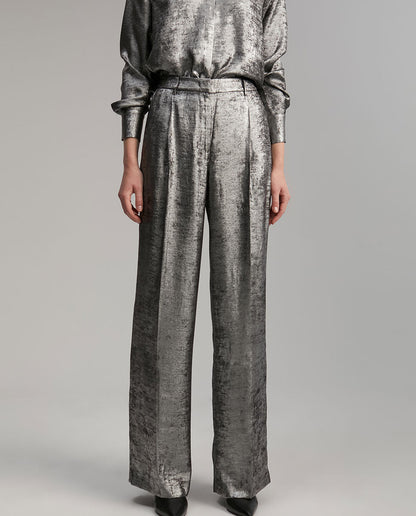 Laminated straight-leg trousers