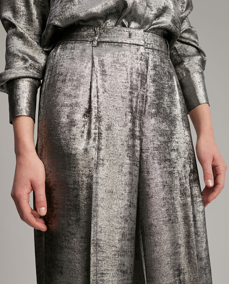 Laminated straight-leg trousers