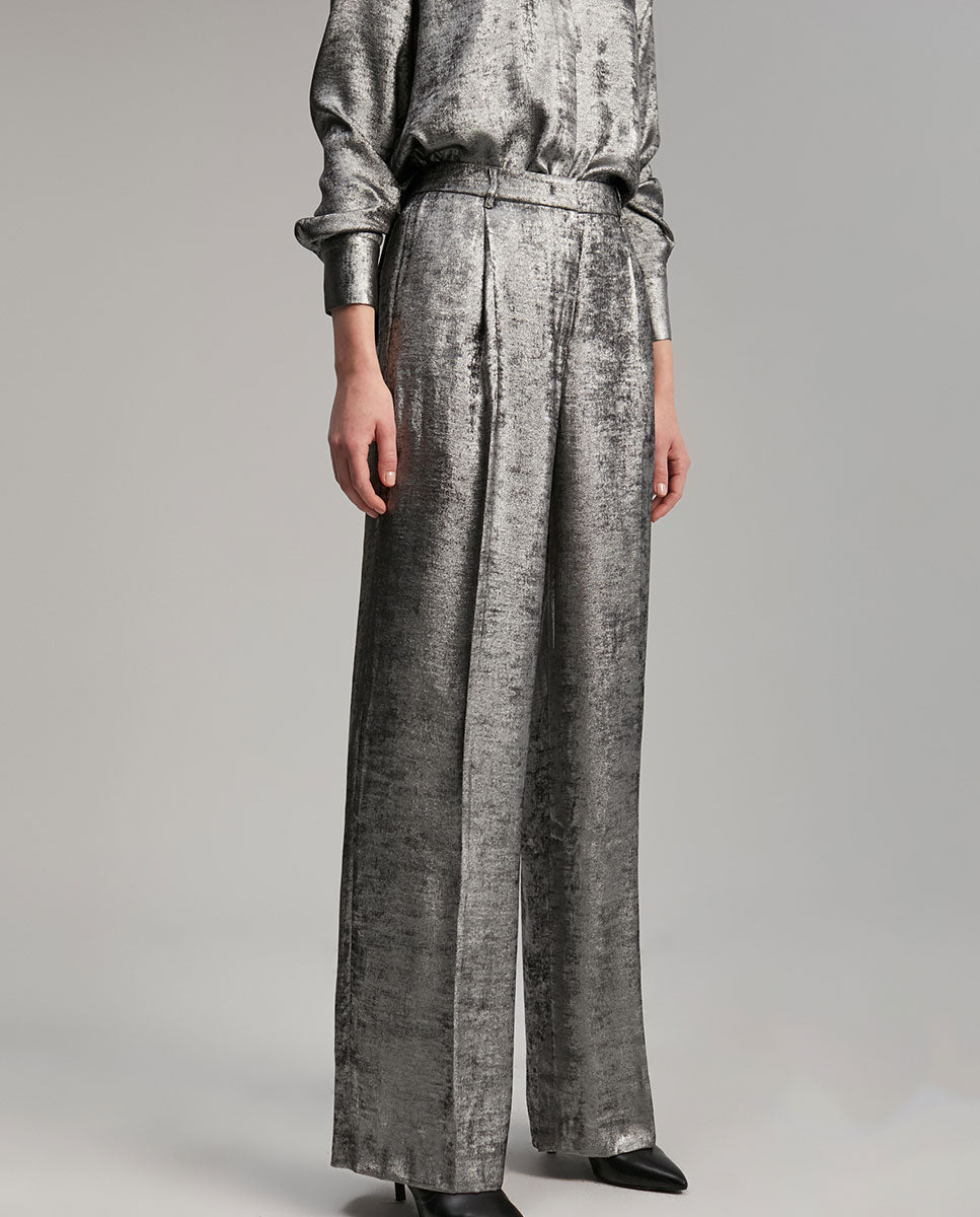 Laminated straight-leg trousers