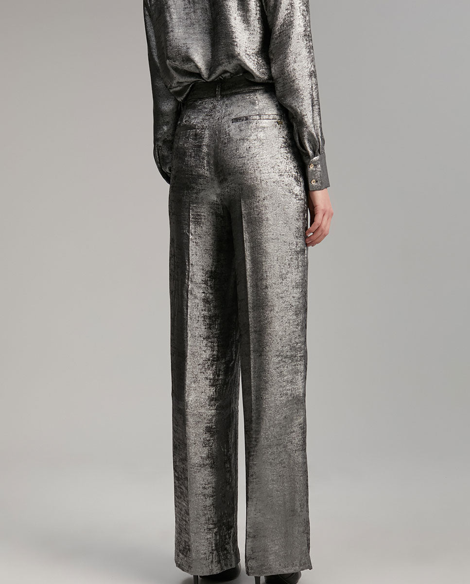 Laminated straight-leg trousers