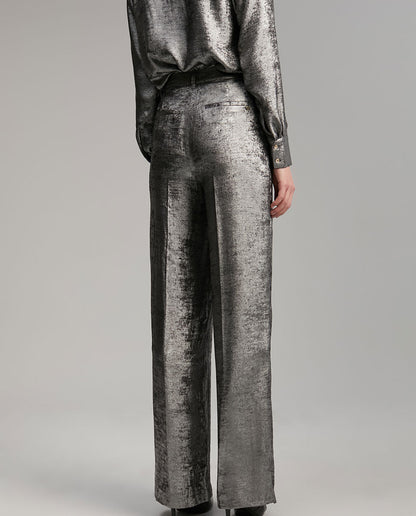 Laminated straight-leg trousers