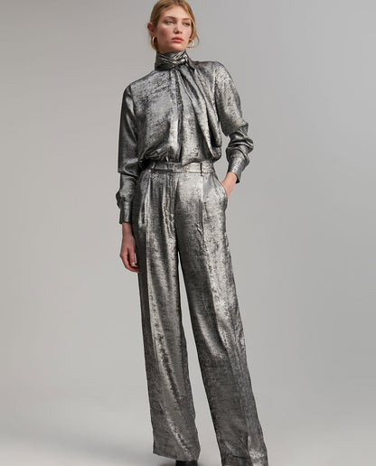 Laminated straight-leg trousers