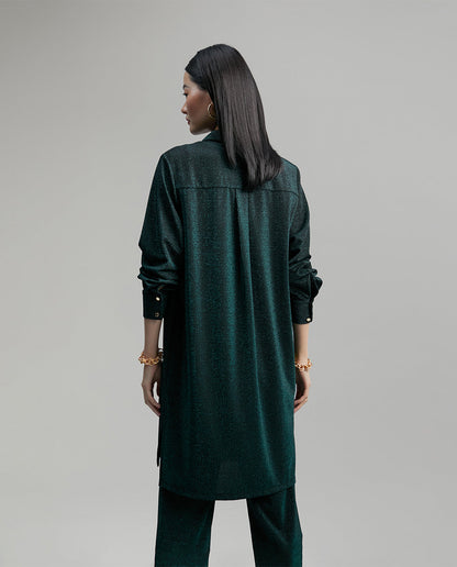 Long shimmer knit oversized blouse