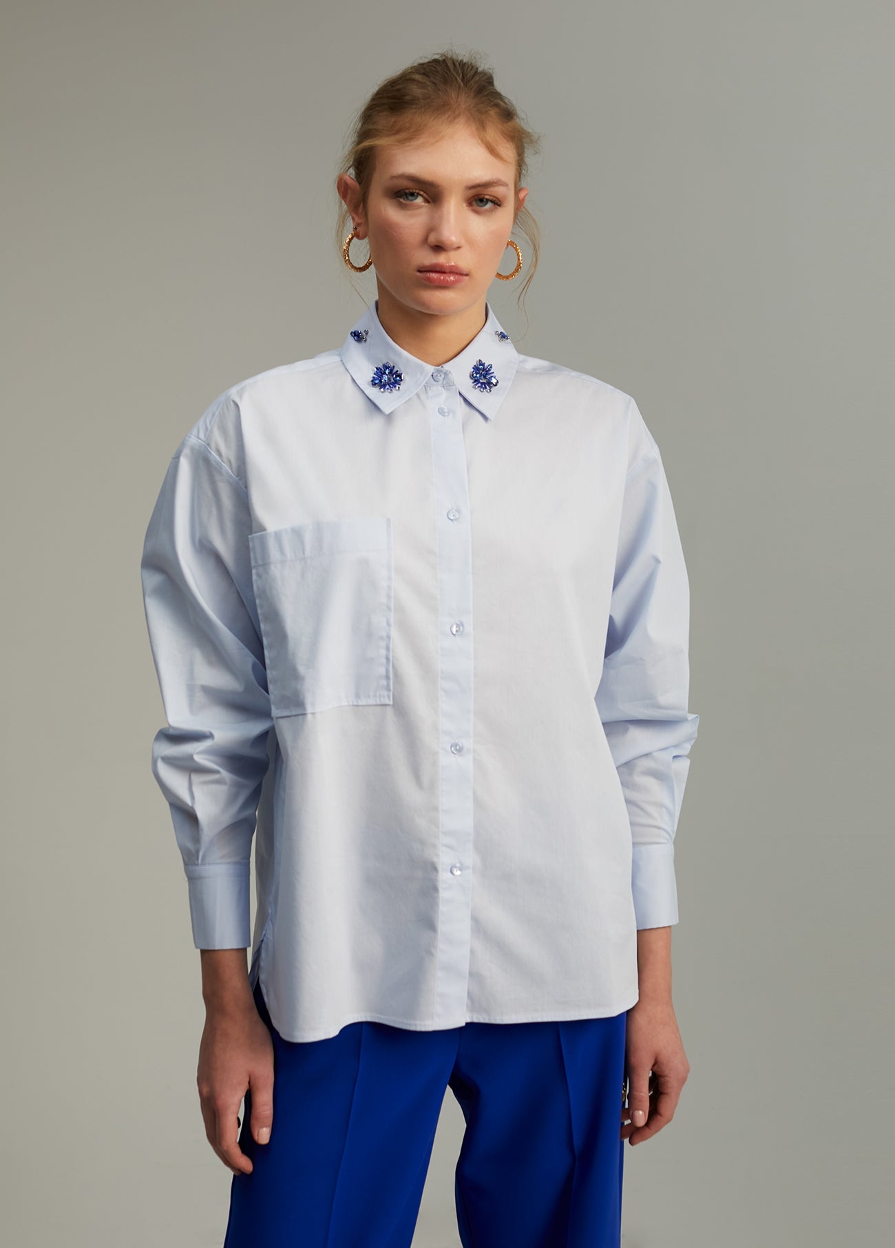 Shirt with rhinestone detail