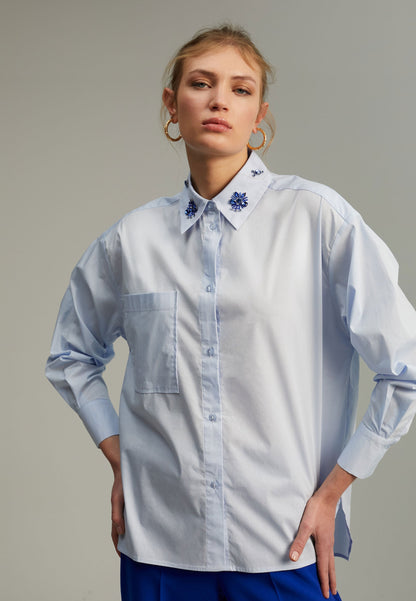 Shirt with rhinestone detail