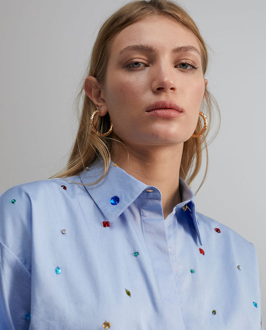 Shirt with rhinestone detail