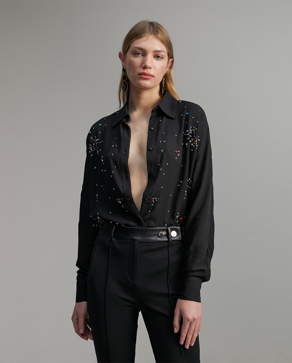 Shirt with rhinestone detail