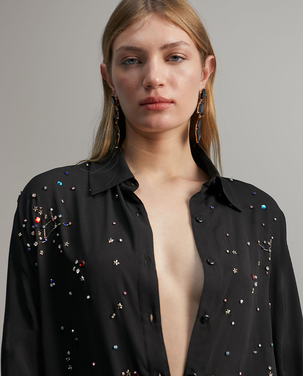 Shirt with rhinestone detail