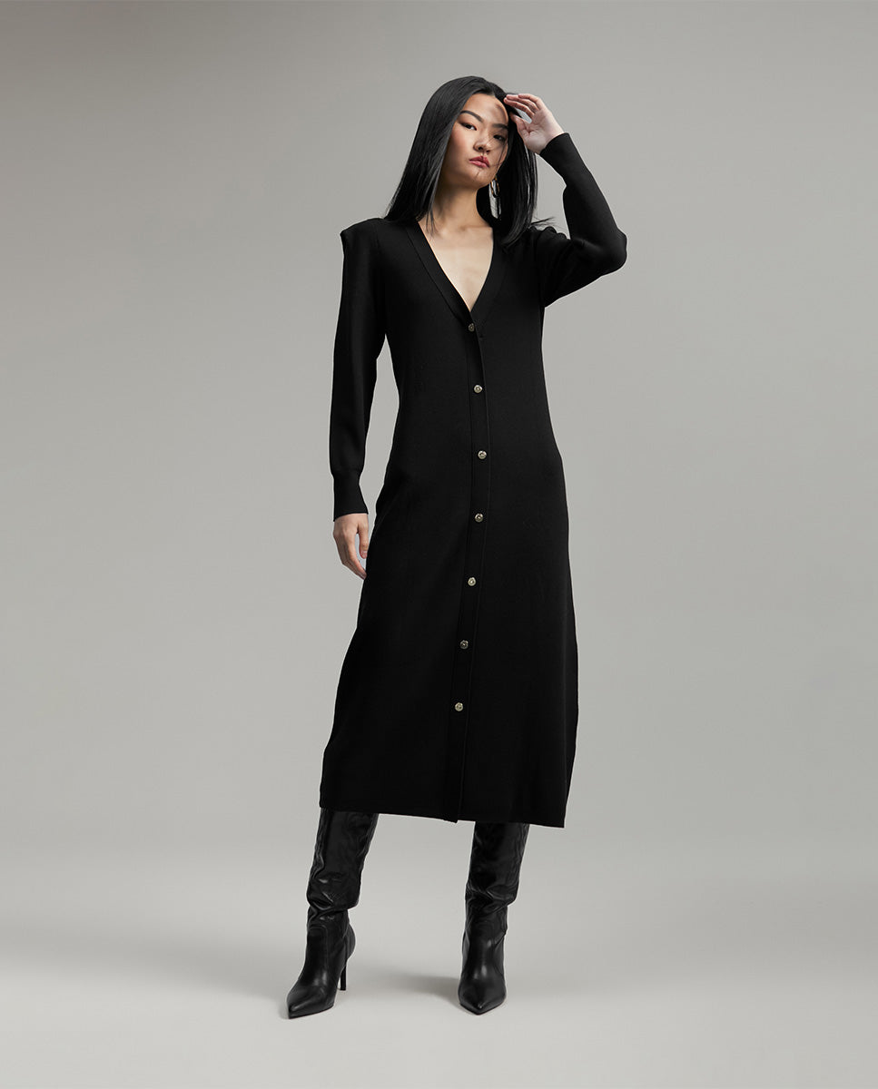 Knit dress with shoulder pads