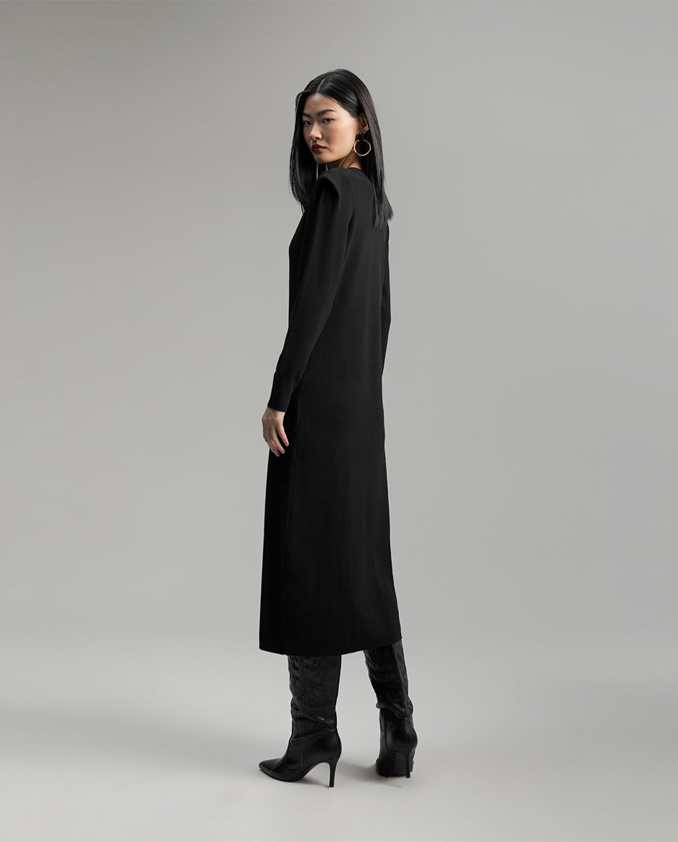 Knit dress with shoulder pads
