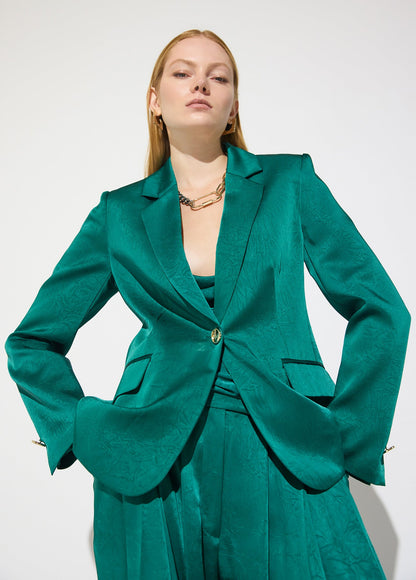 mf2602012-Satin crinkle blazer-Dark Green
