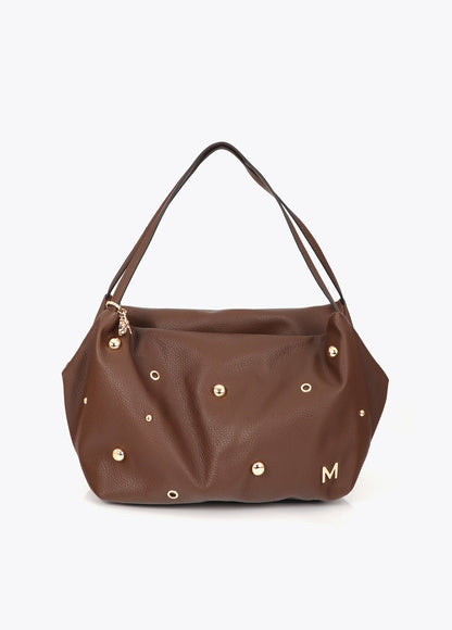 mf2604016-Multi-studded leather effect shopper-Brown