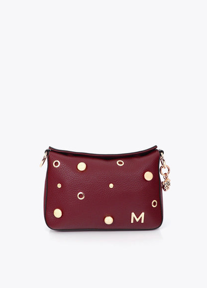 mf2604017-Multi-studded faux leather shoulder bag-Bordeaux