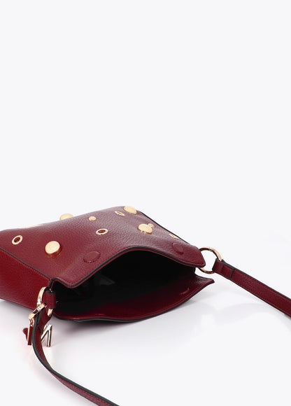 mf2604017-Multi-studded faux leather shoulder bag-Bordeaux